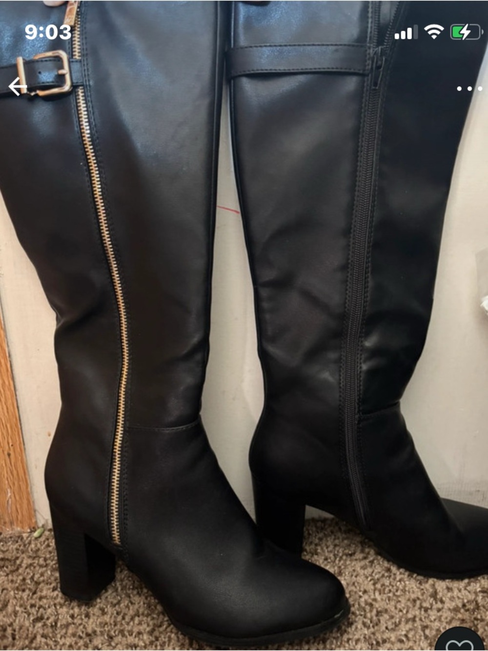 Women’s Black Knee-High Block Heel Boots with Zipper